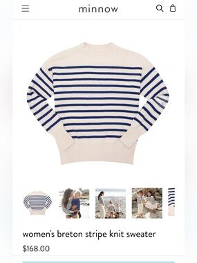 Minnow Cream & Navy Breton Stripe Crewneck Sweater small